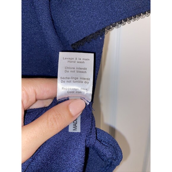 Grace and Mila Blouse Navy Blue French Low Open Back Button Lace Women's Medium - Picture 5 of 8